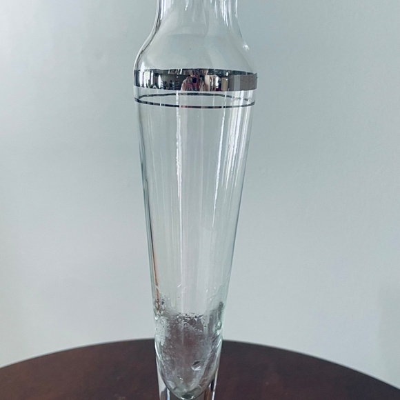 Vintage Clear glass bud vase with a fluted rim and silver band, Vintage Bud Vase - Picture 2 of 5
